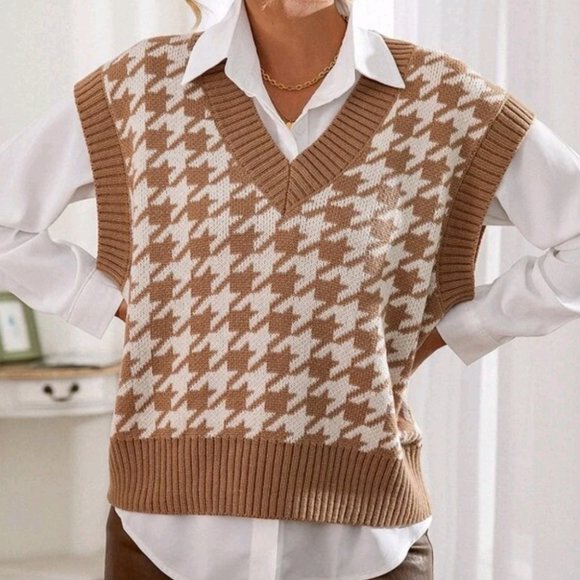 INFLUENCED BY HOUNDSTOOTH vest Tan - Picture 4 of 8